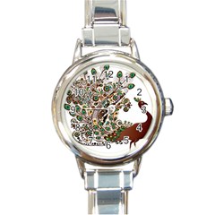 Peacock Graceful Bird Animal Round Italian Charm Watch by artworkshop