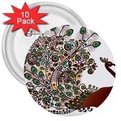 Peacock Graceful Bird Animal 3  Buttons (10 Pack)  by artworkshop