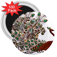 Peacock Graceful Bird Animal 3  Magnets (100 Pack) by artworkshop