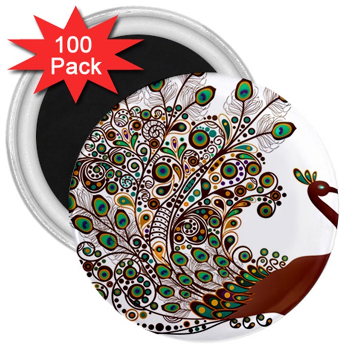 Peacock Graceful Bird Animal 3  Magnets (100 pack)