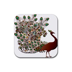 Peacock Graceful Bird Animal Rubber Coaster (square) by artworkshop