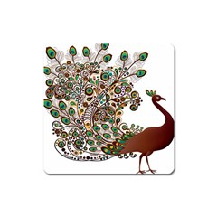 Peacock Graceful Bird Animal Square Magnet by artworkshop