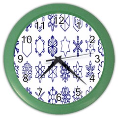 Various Types Of Snowflakes Color Wall Clock by artworkshop