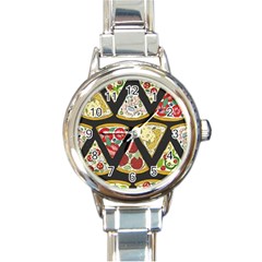 Vector-seamless-pattern-with-italian-pizza-top-view Round Italian Charm Watch by Pakemis