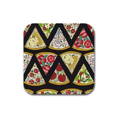 Vector-seamless-pattern-with-italian-pizza-top-view Rubber Square Coaster (4 pack)