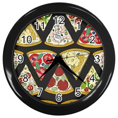 Vector-seamless-pattern-with-italian-pizza-top-view Wall Clock (Black)