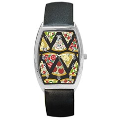 Vector-seamless-pattern-with-italian-pizza-top-view Barrel Style Metal Watch