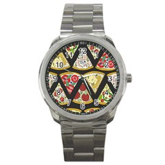 Vector-seamless-pattern-with-italian-pizza-top-view Sport Metal Watch