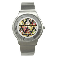 Vector-seamless-pattern-with-italian-pizza-top-view Stainless Steel Watch