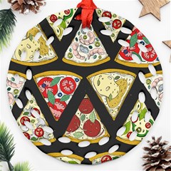 Vector-seamless-pattern-with-italian-pizza-top-view Round Filigree Ornament (Two Sides)