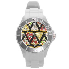 Vector-seamless-pattern-with-italian-pizza-top-view Round Plastic Sport Watch (L)