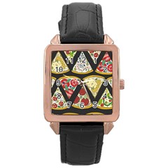 Vector-seamless-pattern-with-italian-pizza-top-view Rose Gold Leather Watch 