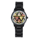 Vector-seamless-pattern-with-italian-pizza-top-view Stainless Steel Round Watch Front