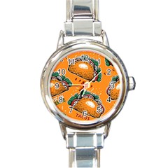 Seamless Pattern With Taco Round Italian Charm Watch by Pakemis