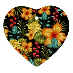 Fabulous Colorful Floral Seamless Heart Ornament (two Sides)