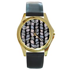 Seamless Pattern With Interweaving Braids Round Gold Metal Watch