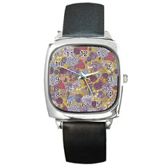 Floral Seamless Pattern With Flowers Vintage Background Colorful Illustration Square Metal Watch