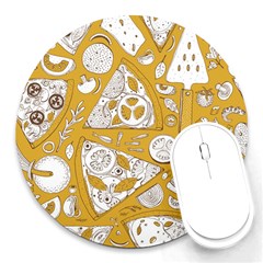 Vector-seamless-pizza-slice-pattern-hand-drawn-pizza-illustration-great-pizzeria-menu-background - Round Mousepad by Pakemis