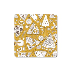 Vector-seamless-pizza-slice-pattern-hand-drawn-pizza-illustration-great-pizzeria-menu-background - Square Magnet by Pakemis