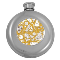 Vector-seamless-pizza-slice-pattern-hand-drawn-pizza-illustration-great-pizzeria-menu-background - Round Hip Flask (5 Oz) by Pakemis