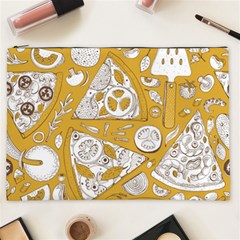 Vector-seamless-pizza-slice-pattern-hand-drawn-pizza-illustration-great-pizzeria-menu-background - Cosmetic Bag (xxl) by Pakemis