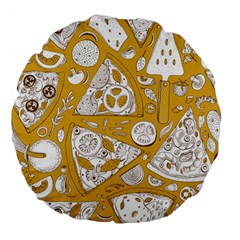 Vector-seamless-pizza-slice-pattern-hand-drawn-pizza-illustration-great-pizzeria-menu-background - Large 18  Premium Flano Round Cushions by Pakemis