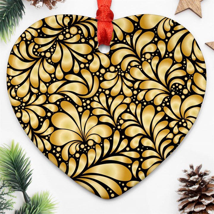 Damask-teardrop-gold-ornament-seamless-pattern Ornament (Heart)