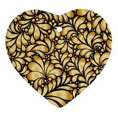 Damask-teardrop-gold-ornament-seamless-pattern Heart Ornament (Two Sides)