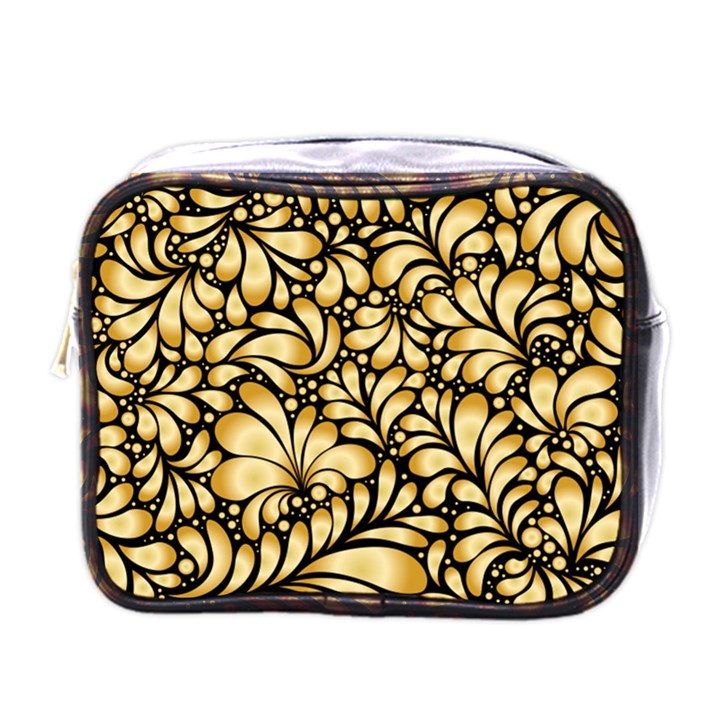 Damask-teardrop-gold-ornament-seamless-pattern Mini Toiletries Bag (One Side)