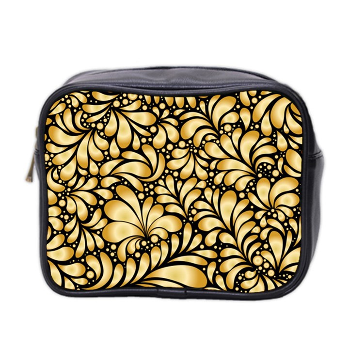 Damask-teardrop-gold-ornament-seamless-pattern Mini Toiletries Bag (Two Sides)