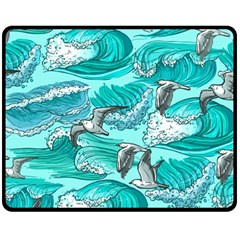 Sea-waves-seamless-pattern Fleece Blanket (medium) by Pakemis