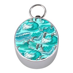 Sea-waves-seamless-pattern Mini Silver Compasses by Pakemis