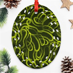 Green-abstract-stippled-repetitive-fashion-seamless-pattern Oval Filigree Ornament (two Sides) by Pakemis