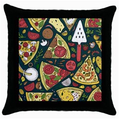 Vector-seamless-pizza-slice-pattern-hand-drawn-pizza-illustration-great-pizzeria-menu-background Throw Pillow Case (black) by Pakemis