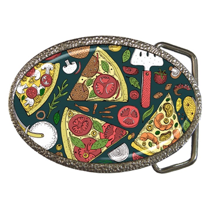 Vector-seamless-pizza-slice-pattern-hand-drawn-pizza-illustration-great-pizzeria-menu-background Belt Buckles