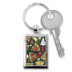 Vector-seamless-pizza-slice-pattern-hand-drawn-pizza-illustration-great-pizzeria-menu-background Key Chain (rectangle) by Pakemis