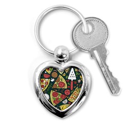 Vector-seamless-pizza-slice-pattern-hand-drawn-pizza-illustration-great-pizzeria-menu-background Key Chain (heart) by Pakemis