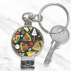 Vector-seamless-pizza-slice-pattern-hand-drawn-pizza-illustration-great-pizzeria-menu-background Nail Clippers Key Chain by Pakemis