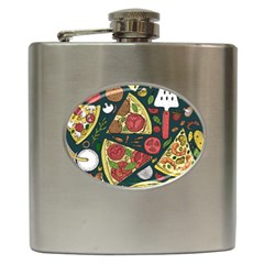 Vector-seamless-pizza-slice-pattern-hand-drawn-pizza-illustration-great-pizzeria-menu-background Hip Flask (6 Oz) by Pakemis