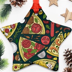 Vector-seamless-pizza-slice-pattern-hand-drawn-pizza-illustration-great-pizzeria-menu-background Star Ornament (two Sides) by Pakemis