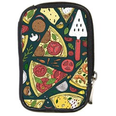 Vector-seamless-pizza-slice-pattern-hand-drawn-pizza-illustration-great-pizzeria-menu-background Compact Camera Leather Case by Pakemis