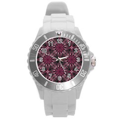 Seamless-pattern-with-flowers-oriental-style-mandala Round Plastic Sport Watch (l) by Pakemis