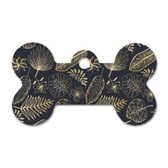 Elegant-pattern-with-golden-tropical-leaves Dog Tag Bone (two Sides) by Pakemis