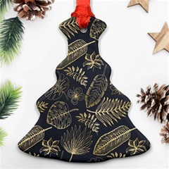 Elegant-pattern-with-golden-tropical-leaves Christmas Tree Ornament (two Sides)