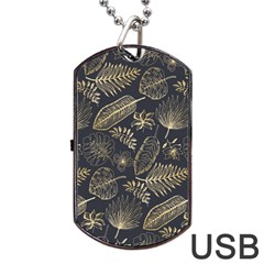 Elegant-pattern-with-golden-tropical-leaves Dog Tag Usb Flash (two Sides) by Pakemis