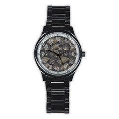 Elegant-pattern-with-golden-tropical-leaves Stainless Steel Round Watch by Pakemis