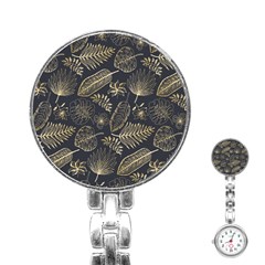 Elegant-pattern-with-golden-tropical-leaves Stainless Steel Nurses Watch by Pakemis