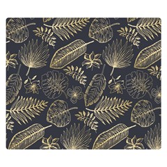 Elegant-pattern-with-golden-tropical-leaves Double Sided Flano Blanket (small) by Pakemis