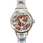 Natural-seamless-pattern-with-tiger-blooming-orchid Round Italian Charm Watch Front