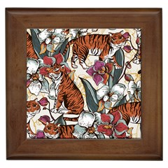 Natural-seamless-pattern-with-tiger-blooming-orchid Framed Tile by Pakemis